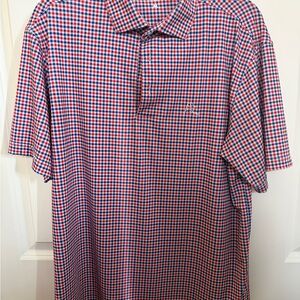 Rhoback Red and Blue Check Polo Shirt American Patriotic Shirt - size Medium